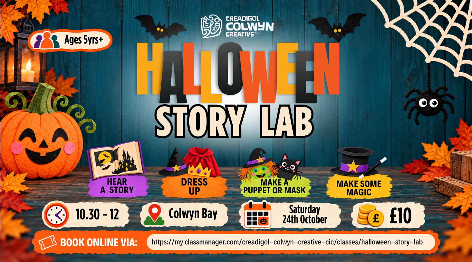 poster gwybodaeth halloween story lab