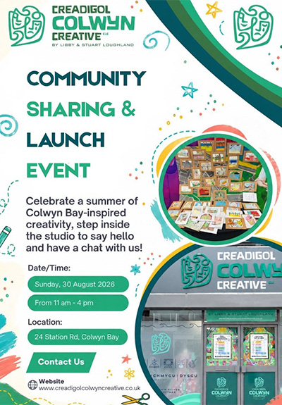 Community Sharing & Launch Event, Sunday 30 August 2026 between 11am and 4pm, 24 Station Road, Colwyn Bay